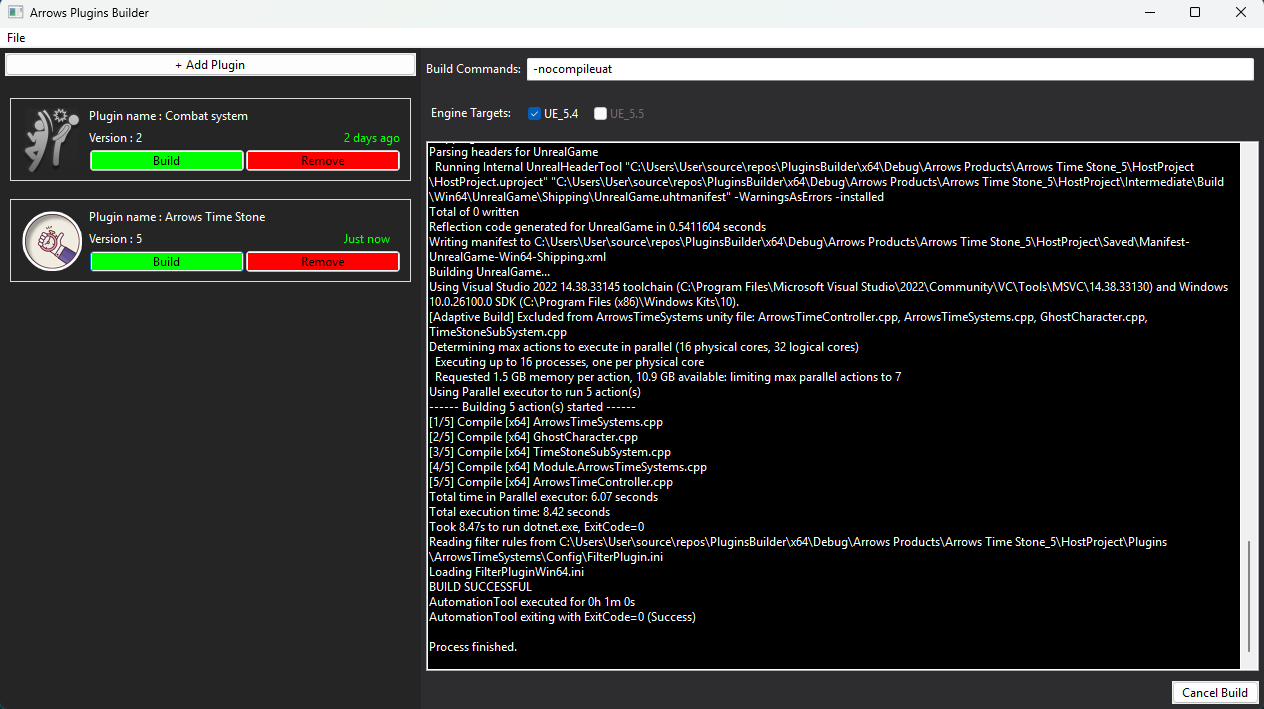 Unreal Engine Plugins Builder Interface
